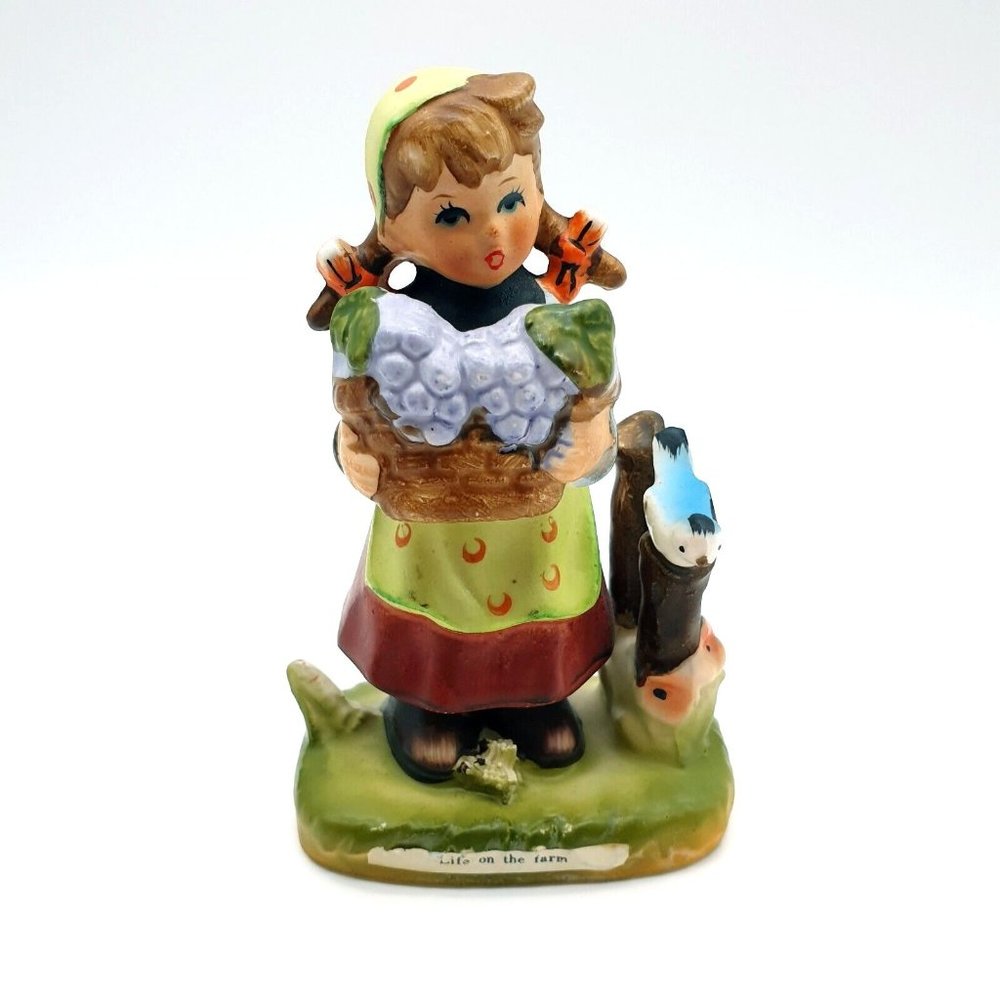 Figurine Life On The Farm Arnart Porcelain Collectable Vintage Girl With Grapes